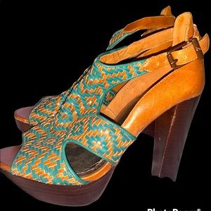 Elliott Luca leather woven heels